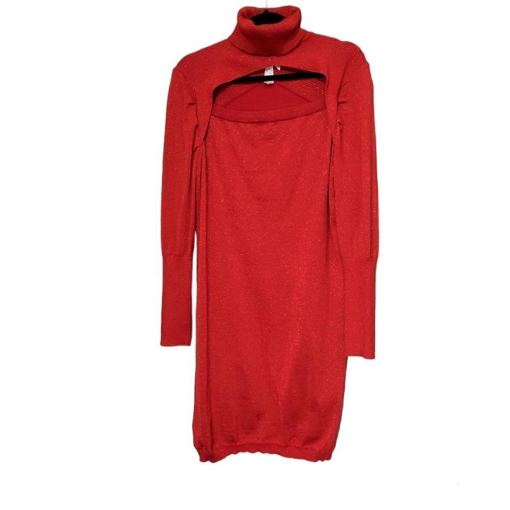 Derek Heart Long Sleeve Turtle Neck Cutout Bodycon Red Mini Dress